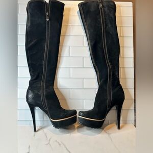 Brown Heeled Boots with Stiletto Heel and Knee-High Design